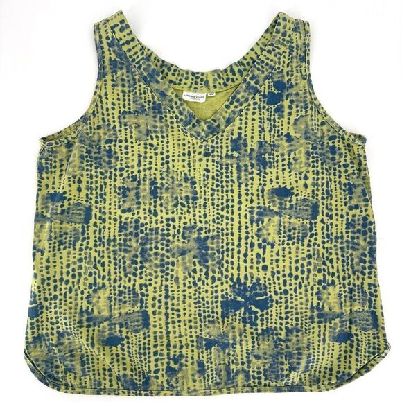 Prairie Cotton 100% Cotton Printed Lime Green & Blue Tank Top Size XL - Picture 1 of 9